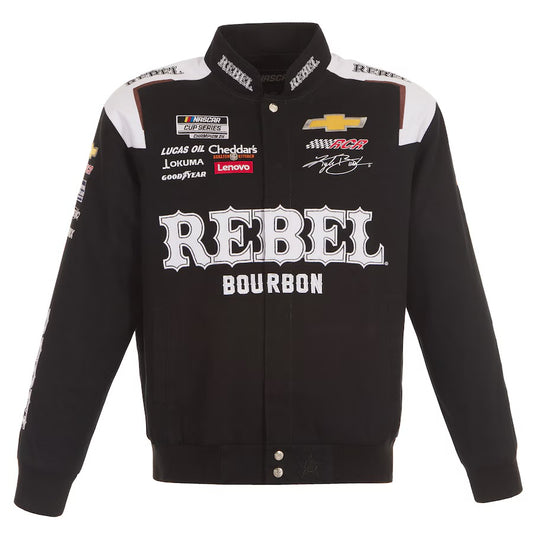 New With Tags NASCAR Kyle Busch Rebel Bourbon JH Design Black White Full Snap Jacket