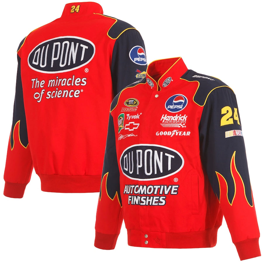 New With Tags NASCAR Jeff Gordon DuPont JH Design Navy Blue Red Full Snap Jacket