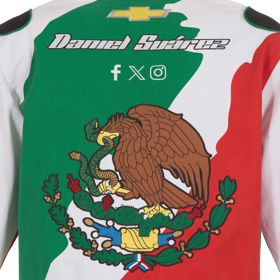New With Tags NASCAR Daniel Suarez Mexico Flag JH Design Red Green White Full Snap Jacket