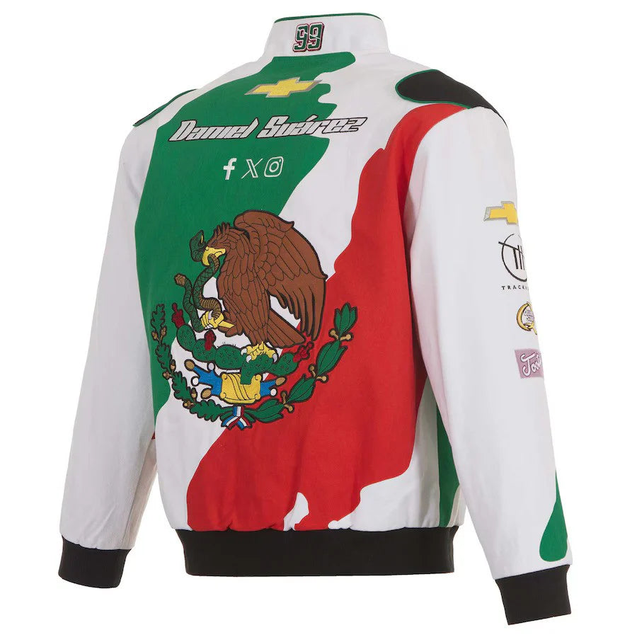 New With Tags NASCAR Daniel Suarez Mexico Flag JH Design Red Green White Full Snap Jacket