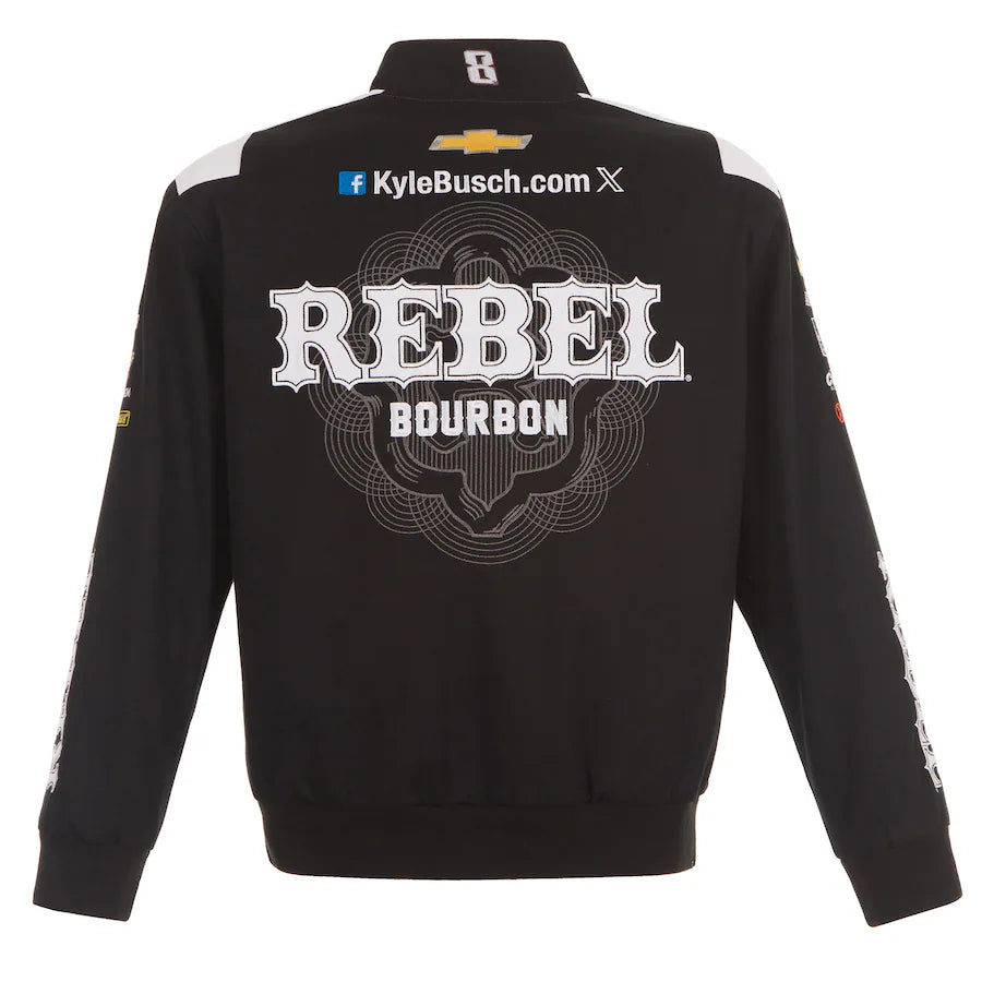 New With Tags NASCAR Kyle Busch Rebel Bourbon JH Design Black White Full Snap Jacket