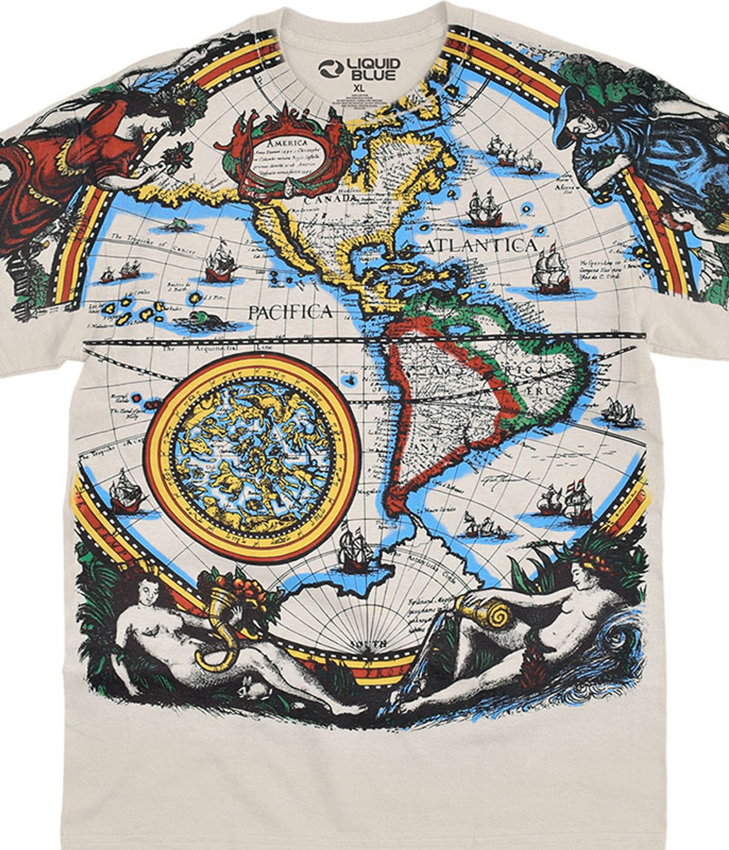 Liquid Blue Old World Map Tan TShirt