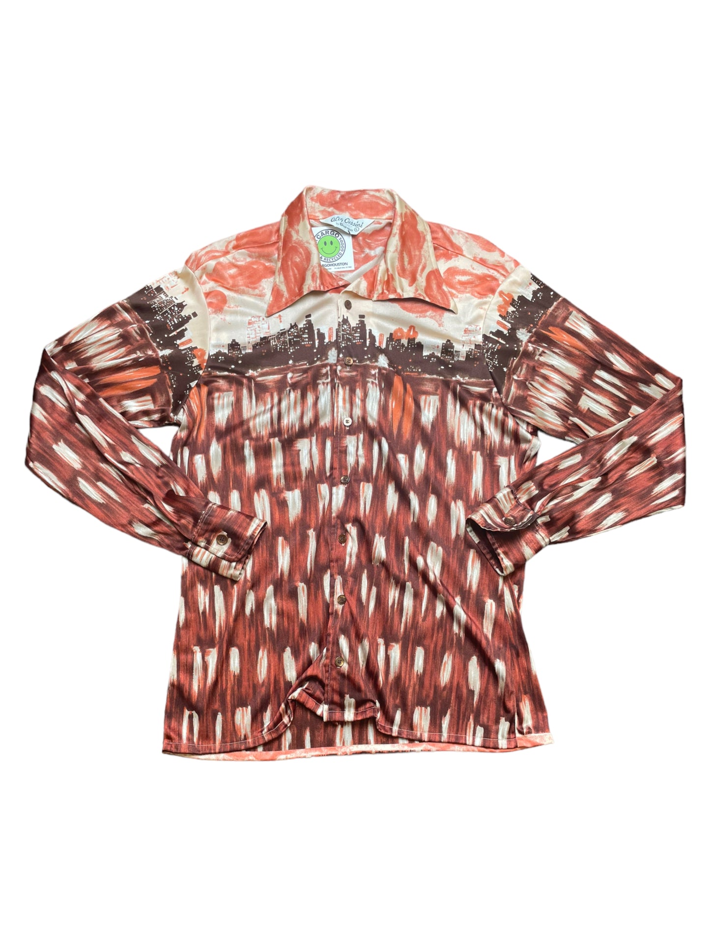 Vintage 70s Oleg Cassini City Skyline Disco Button Down Shirt Large