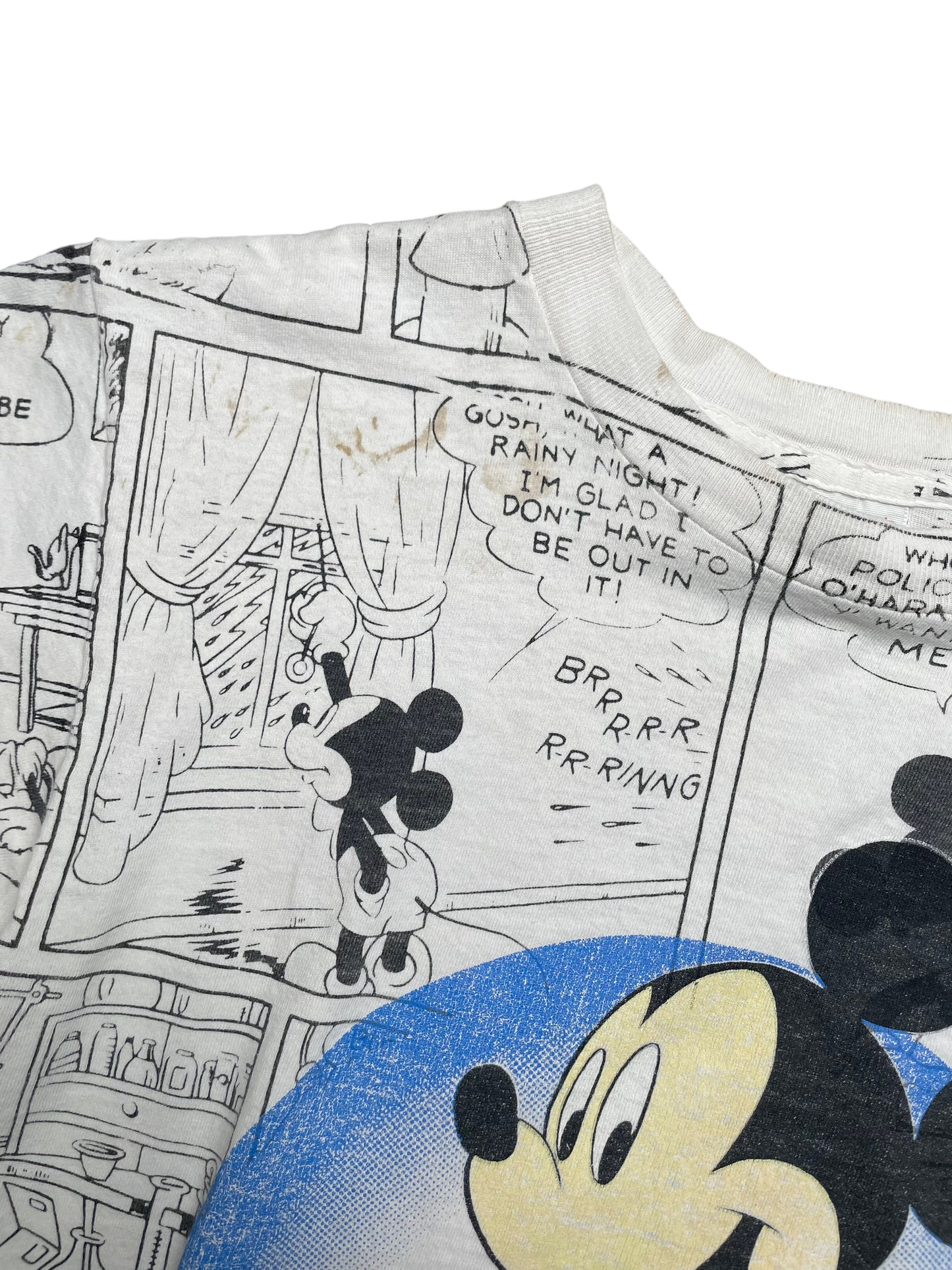 Vintage 80s Disney Mickey Mouse Las Vegas All Over Newsprint Tshirt Medium