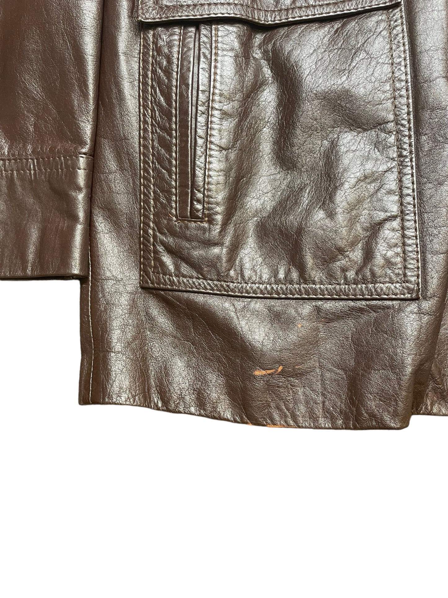 Vintage 90a Eros Leathers Brown Leather Jacket With Belt XLarge
