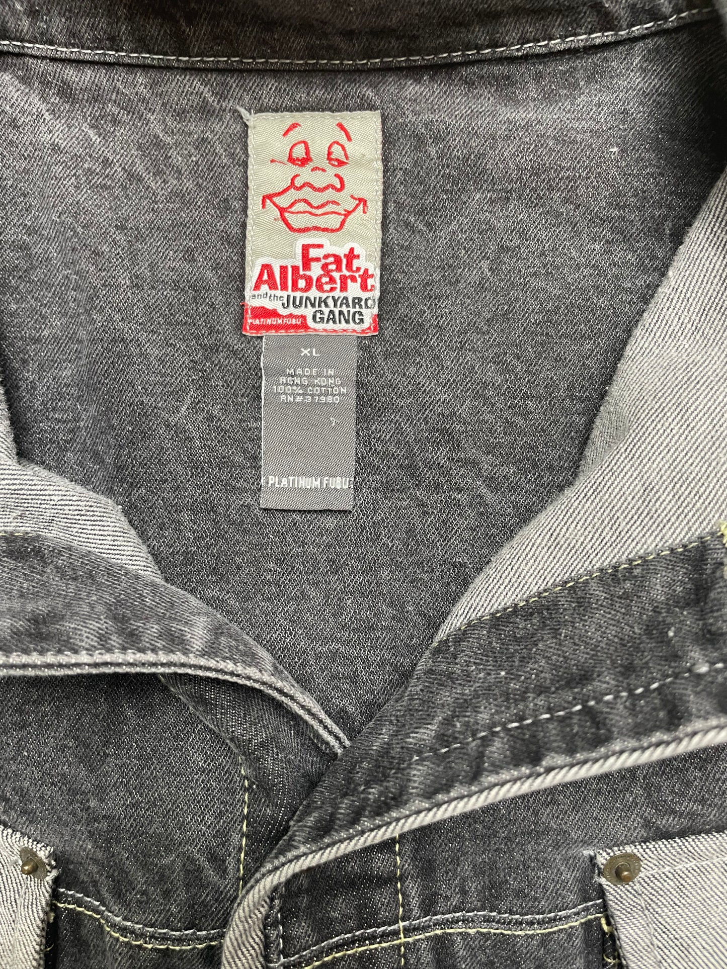 Vintage 90s/Y2K Platinum Fubu Fat Albert Grey Wash Denim Jacket XLarge