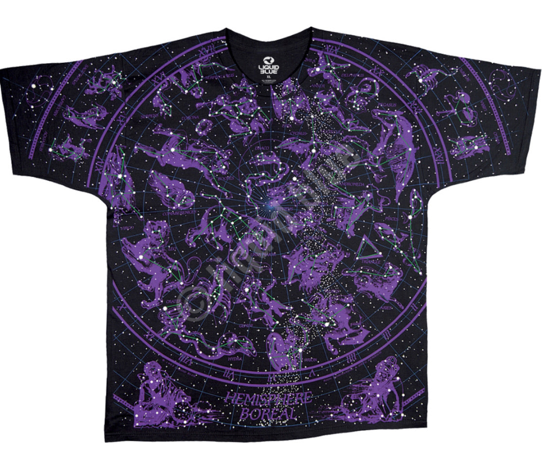 Liquid Blue Constellations Zodiac Black All Over Print TShirt