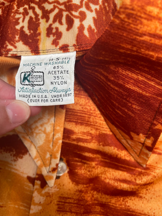 Vintage 70s Kmart Orange Disco Button Down Shirt Small