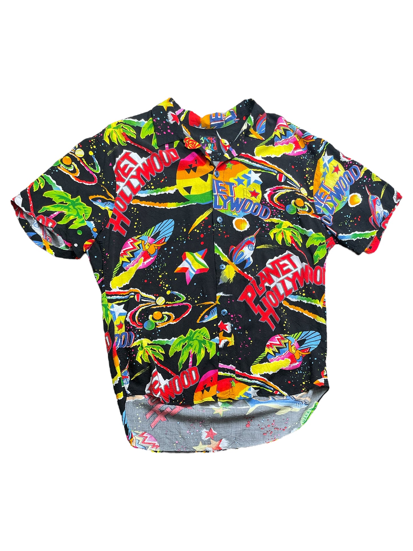 Vintage 90s Jams World Planet Hollywood All Over Print Button Down Shirt Large