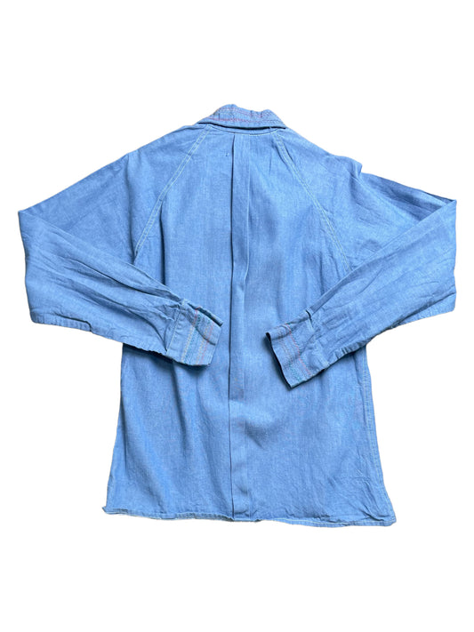 Vintage 70s Embroidered Denim Pearl Snap Western Shirt Small