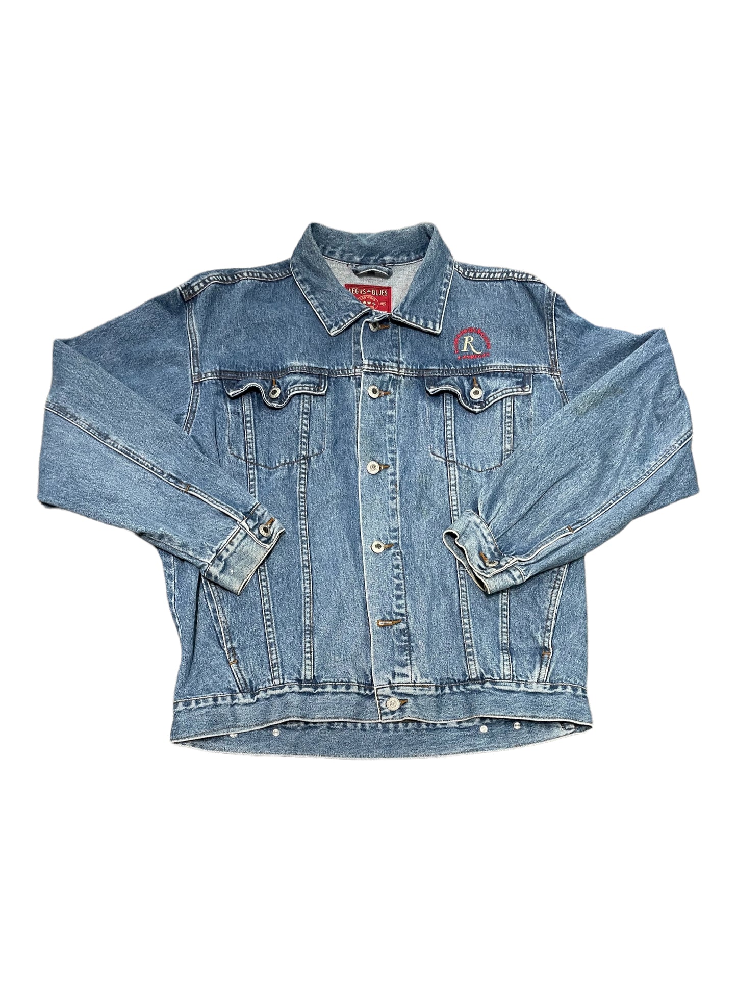 Vintage Y2K Vegas Blues Riviera Hotel And Casino Embroidered Denim Jacket Medium