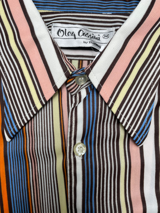 Vintage 70s Oleg Cassini Vertical Striped Disco Button Down Shirt Medium