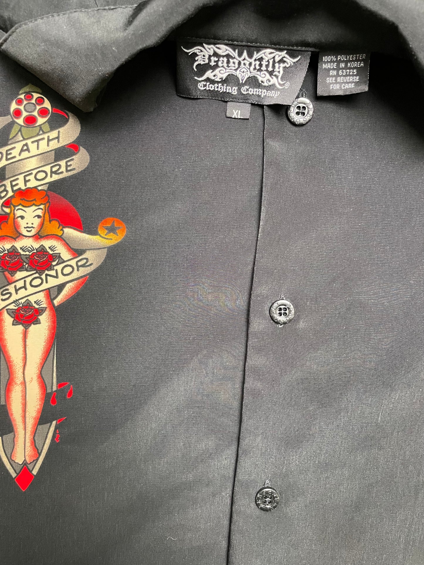 Vintage Y2K Death Before Dishonor Dragonfly Button Down Shirt XLarge