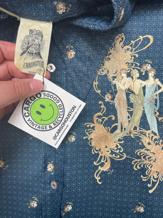 Vintage 60s Beautiful Ladies Kennington California Disco Button Down Shirt Medium