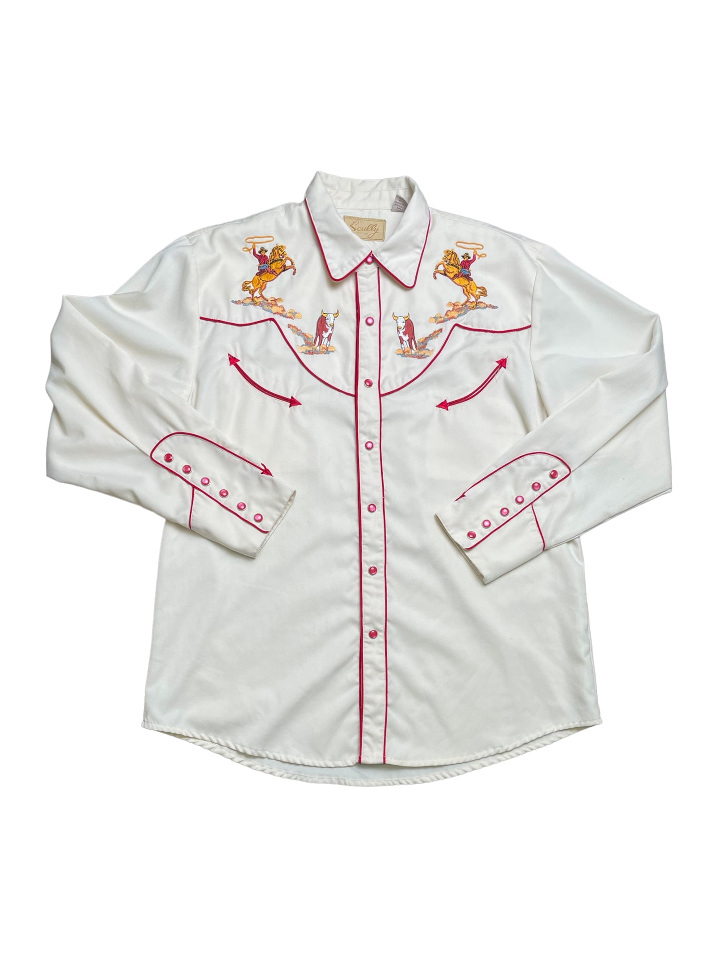 Vintage 90s Scully Embroidered Cowboy Western Button Down Shirt With Pearl Snaps Large