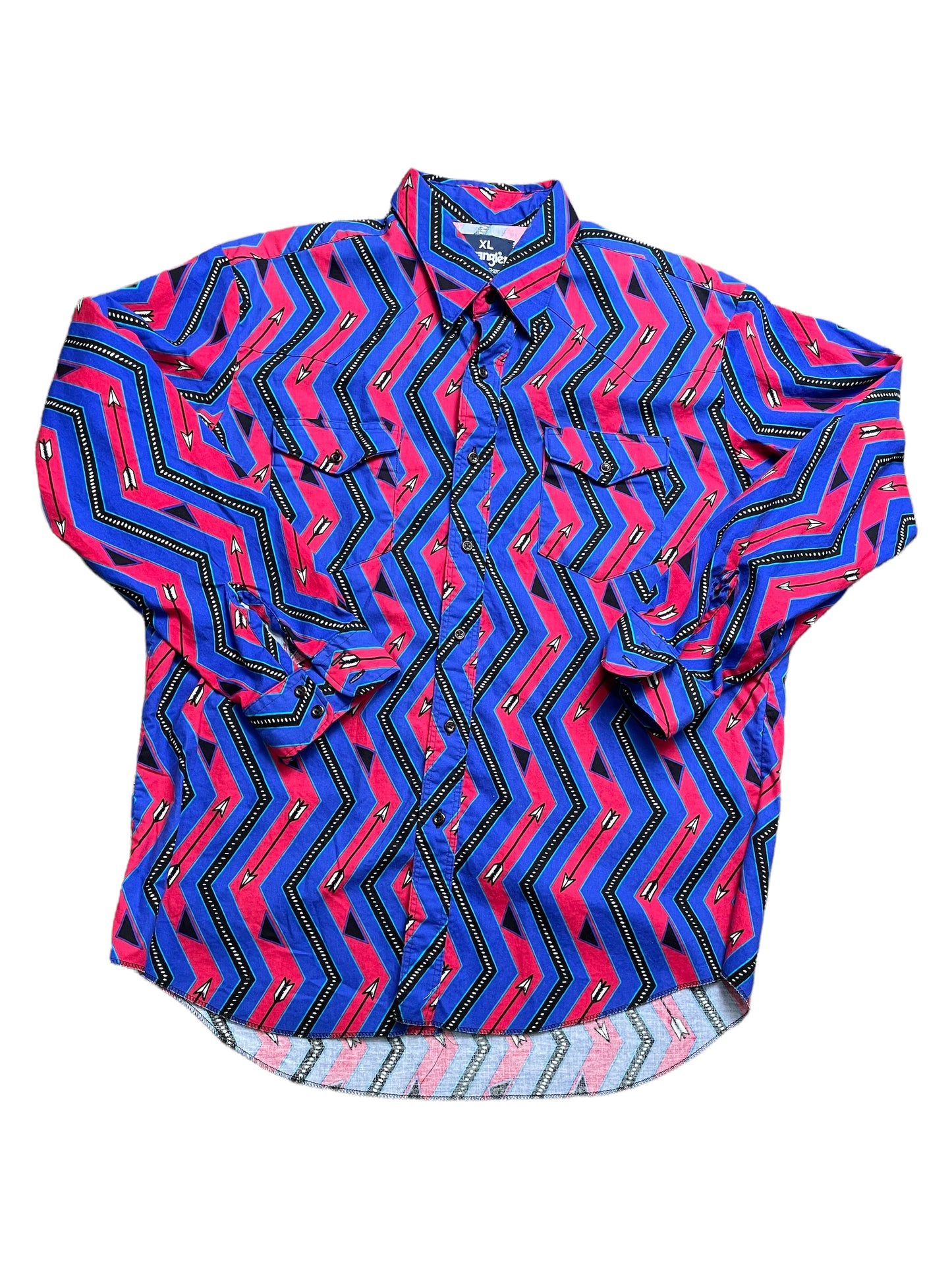 Vintage 80s Wrangler Arrows Western Button Down Shirt XLarge