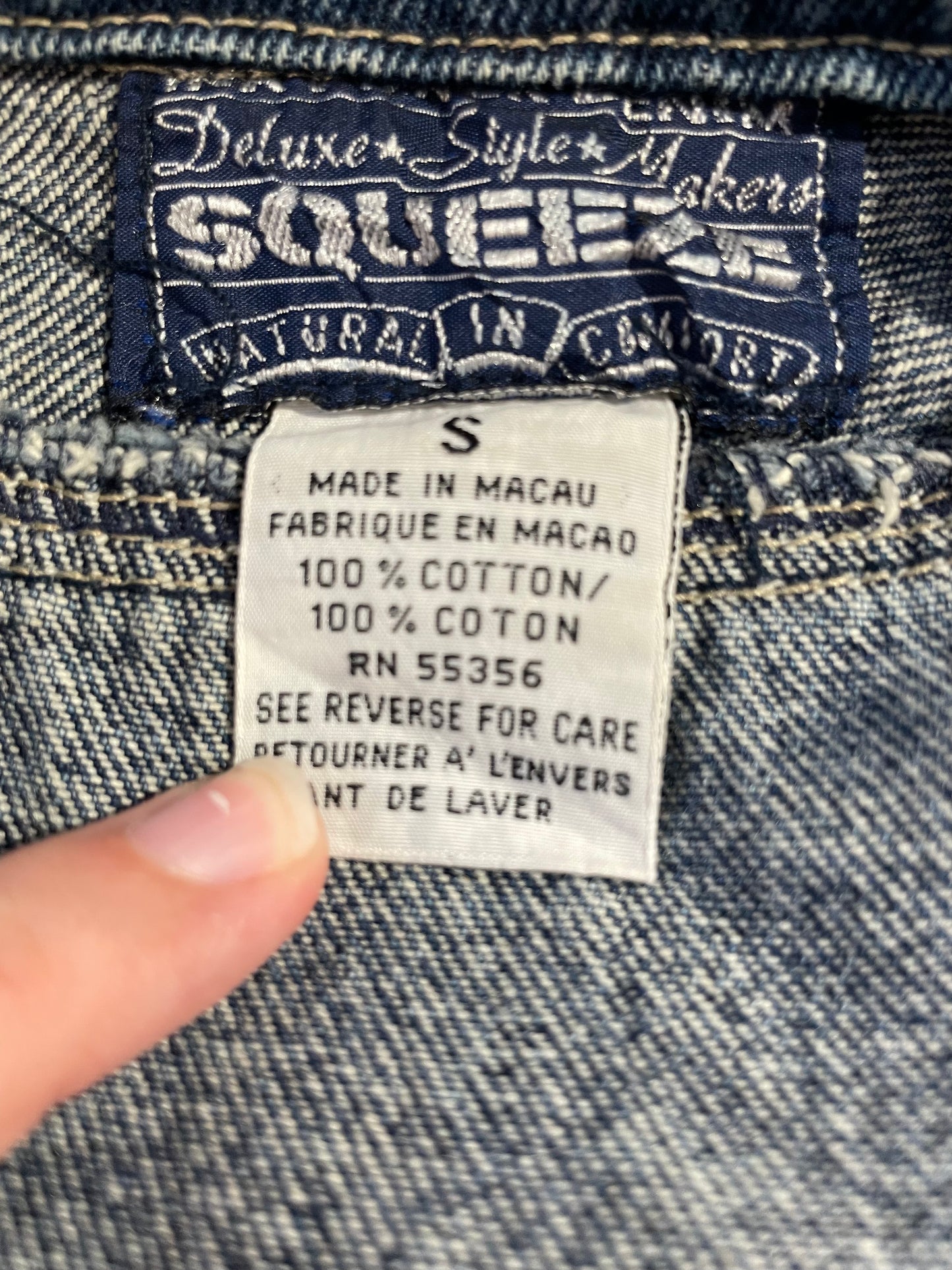 Vintage Y2K Squeeze Plaid Patchwork Zip Up Denim Jacket Small