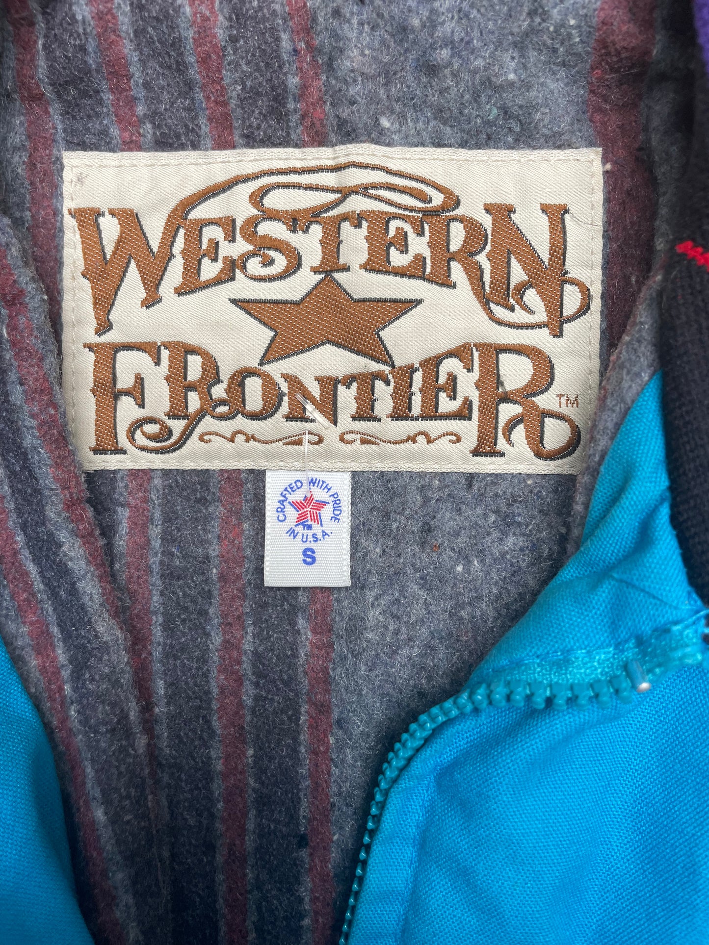 Vintage 80s Western Frontier Aztec Embroidery Blue Jacket Small