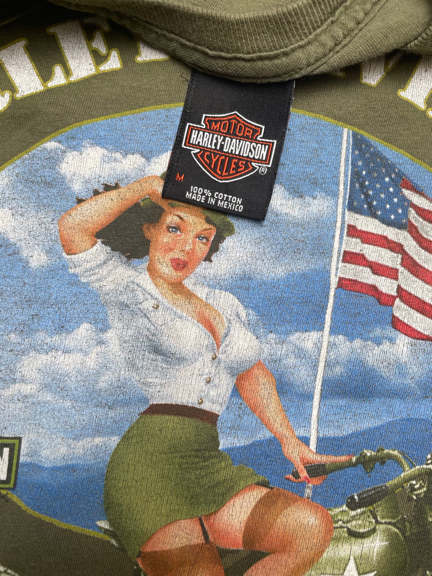 Vintage Y2K Harley Davidson Pinup Girl Flaming Horse Motorcycle Tshirt Medium