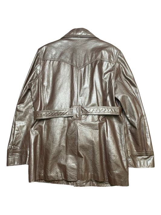 Vintage 90a Eros Leathers Brown Leather Jacket With Belt XLarge