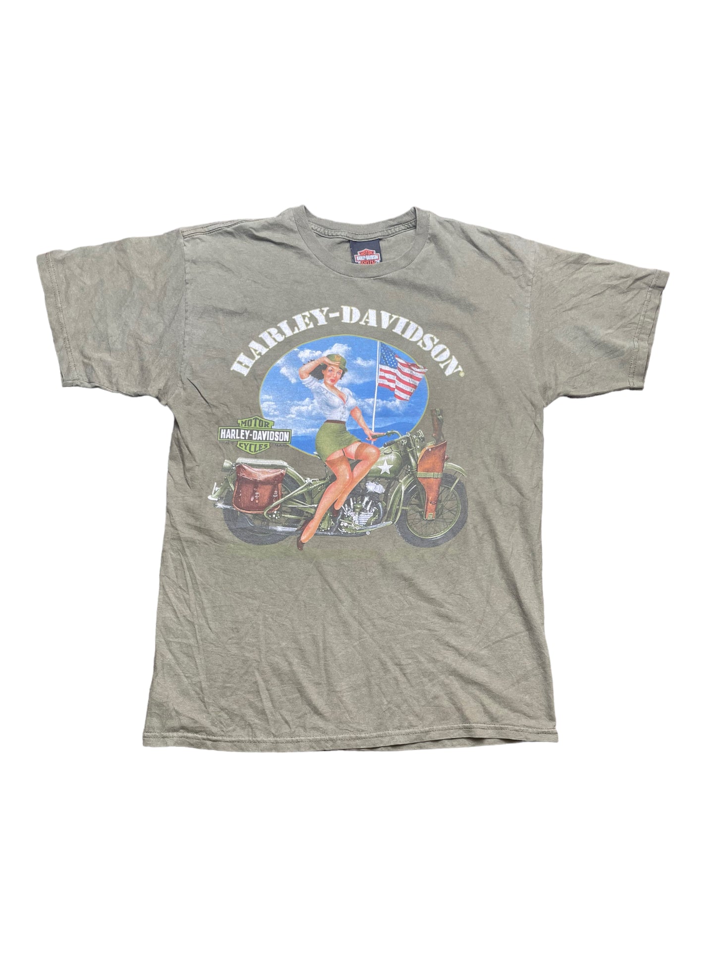 Vintage Y2K Harley Davidson Pinup Girl Flaming Horse Motorcycle Tshirt Medium