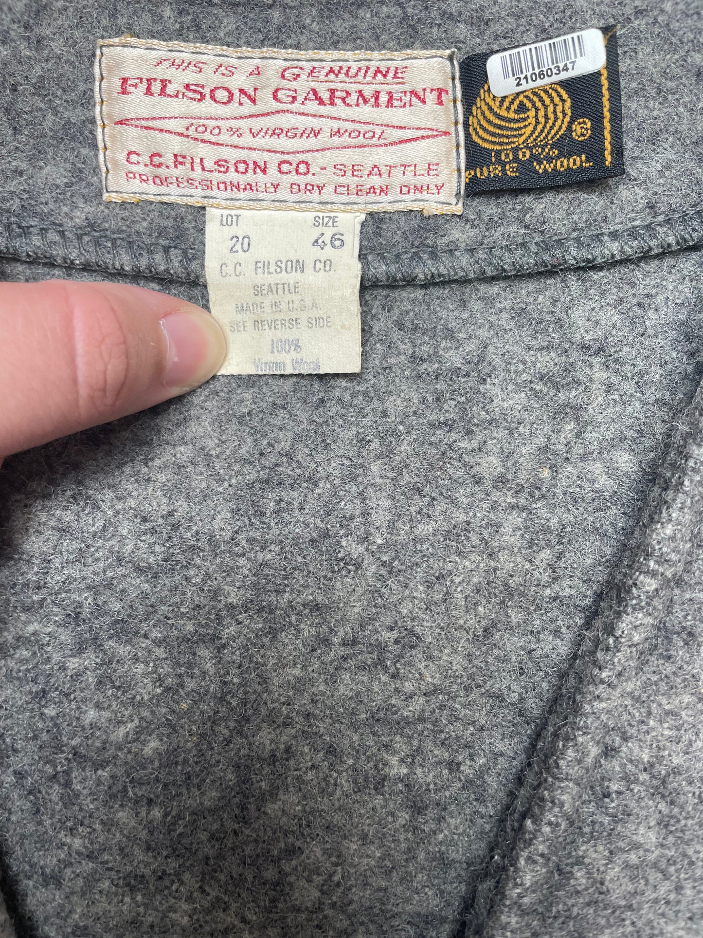 Vintage 50s Filson Garment 100% Wool Grey Vest XLarge