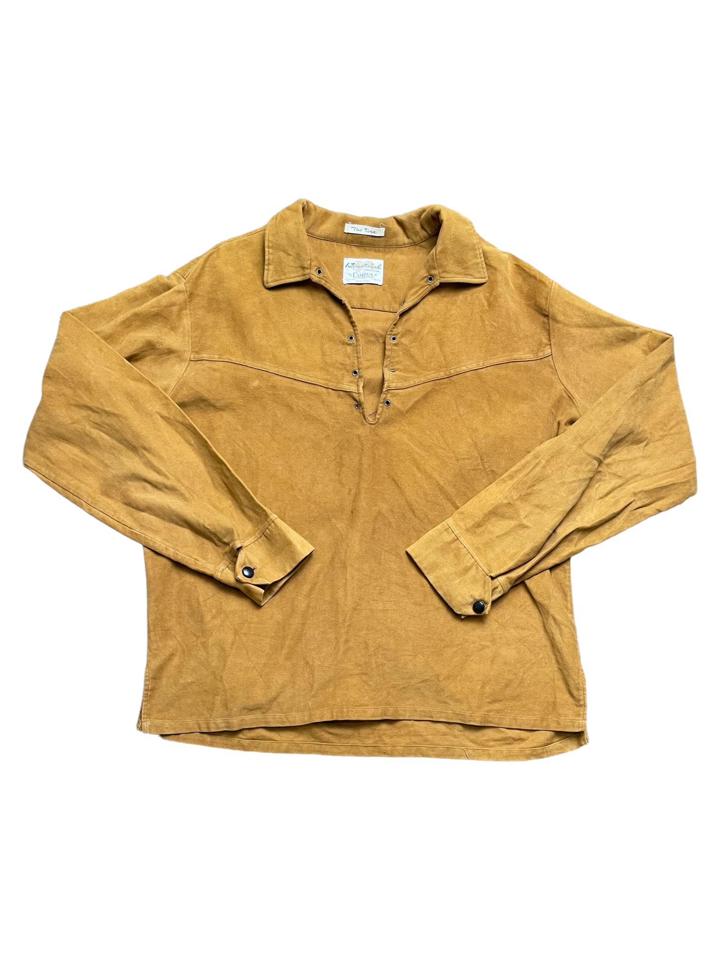 Vintage 60s International Collection by Campus “The Toga” Suede Collared Long Sleeve Shirt Large