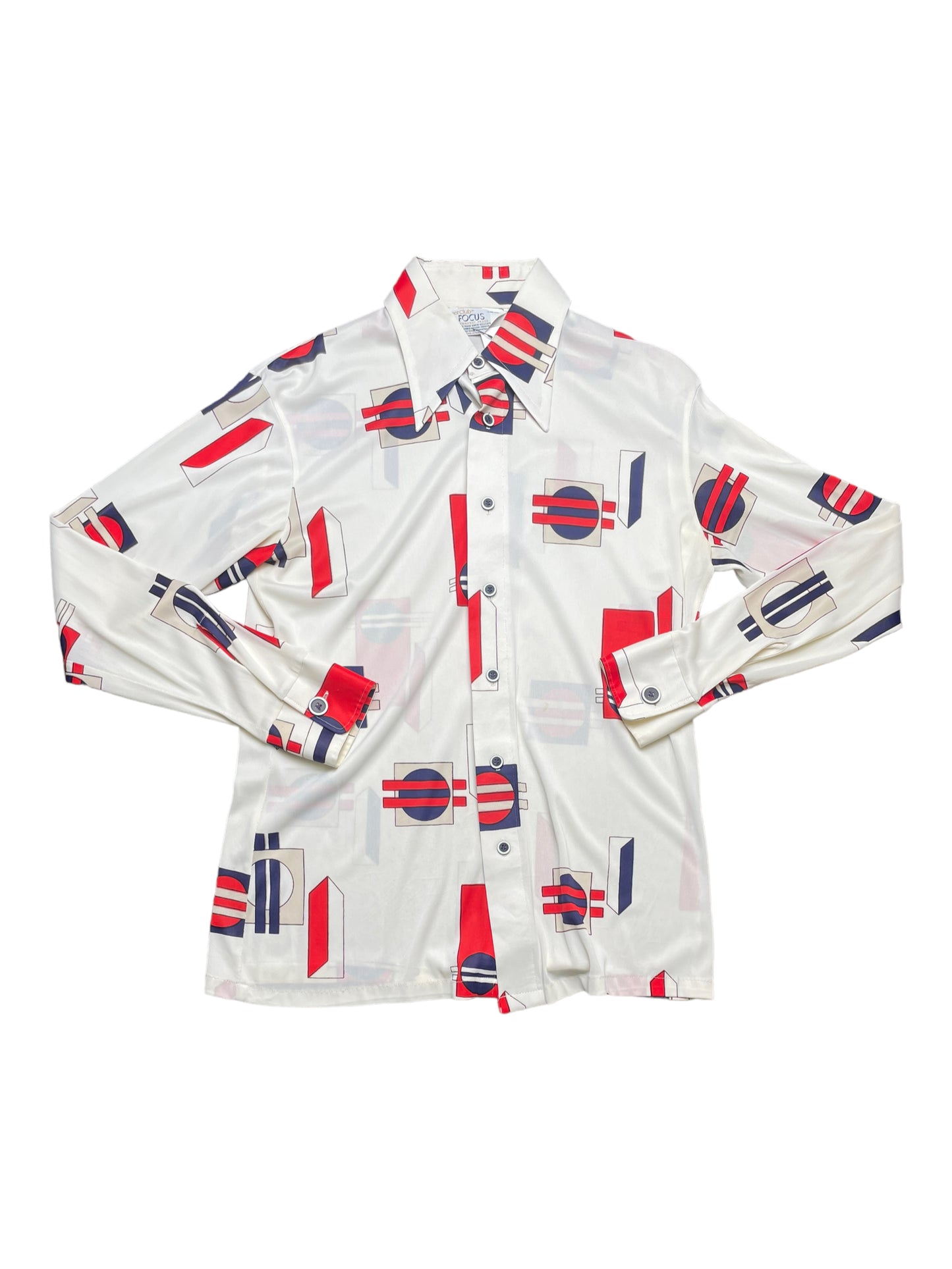 Vintage 70s Career Club Geometric Pattern Disco Button Down Shirt Medium
