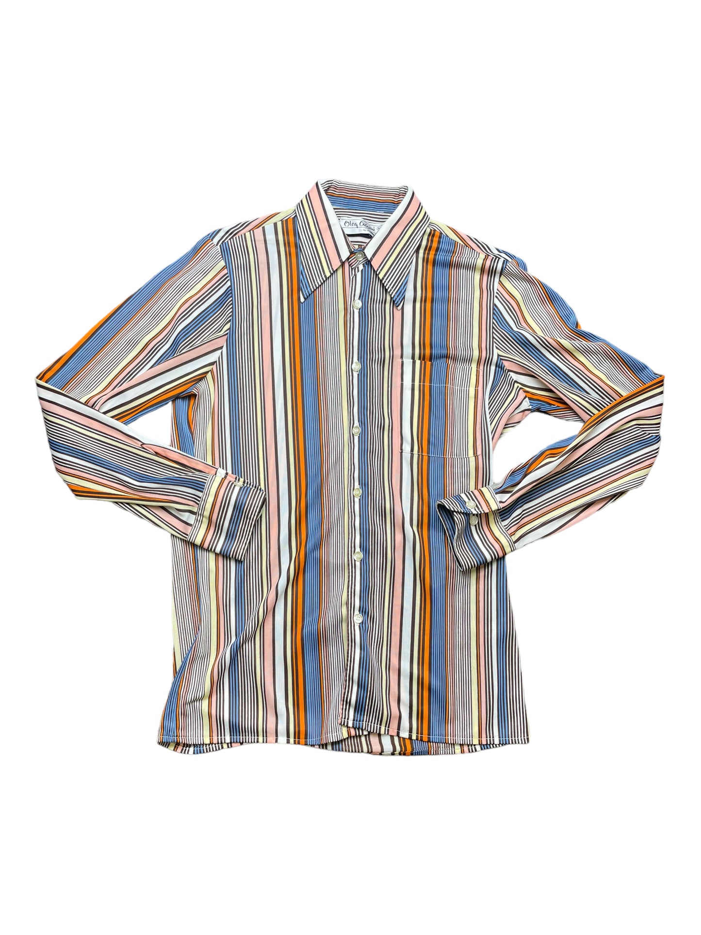 Vintage 70s Oleg Cassini Vertical Striped Disco Button Down Shirt Medium
