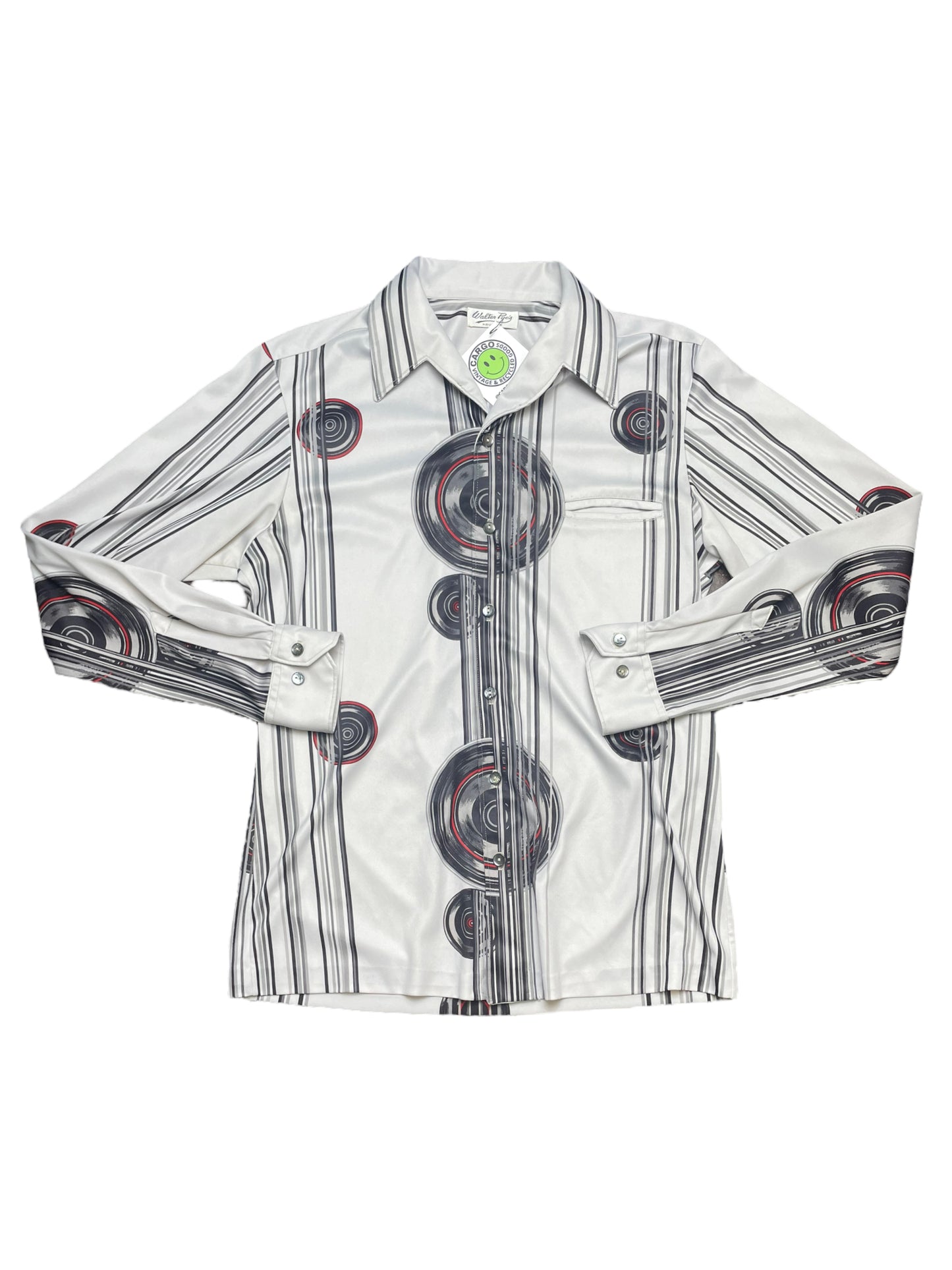 Vintage 60s Walter Pye’s Houston Vinyl Graphic Disco Button Down Shirt Medium
