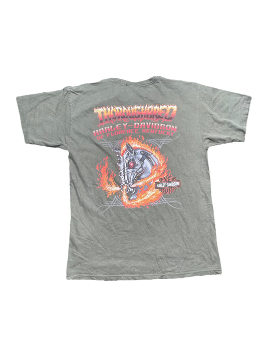 Vintage Y2K Harley Davidson Pinup Girl Flaming Horse Motorcycle Tshirt Medium