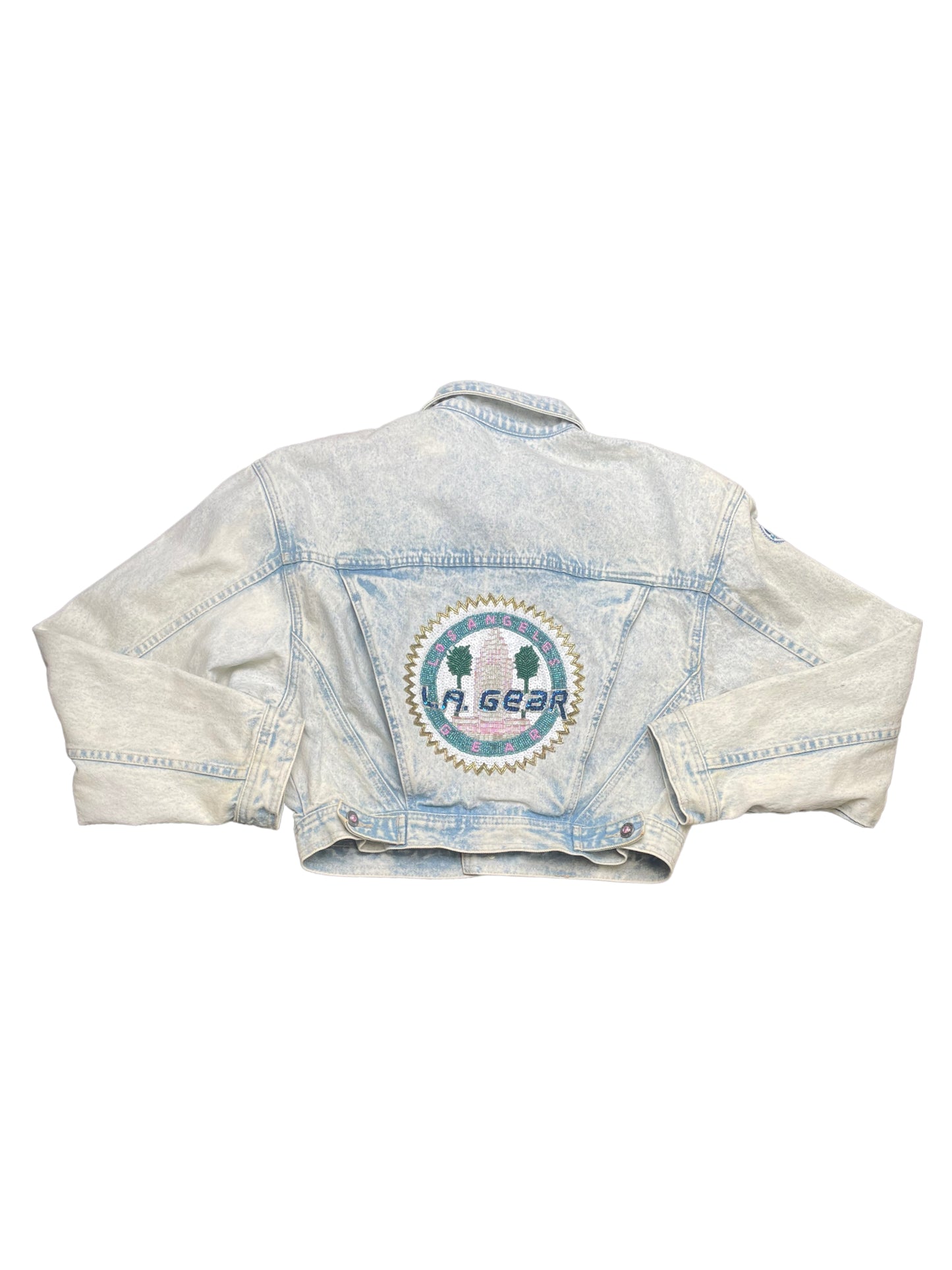 Vintage 80s L.A. Gear Beaded Cropped Denim Jacket Large