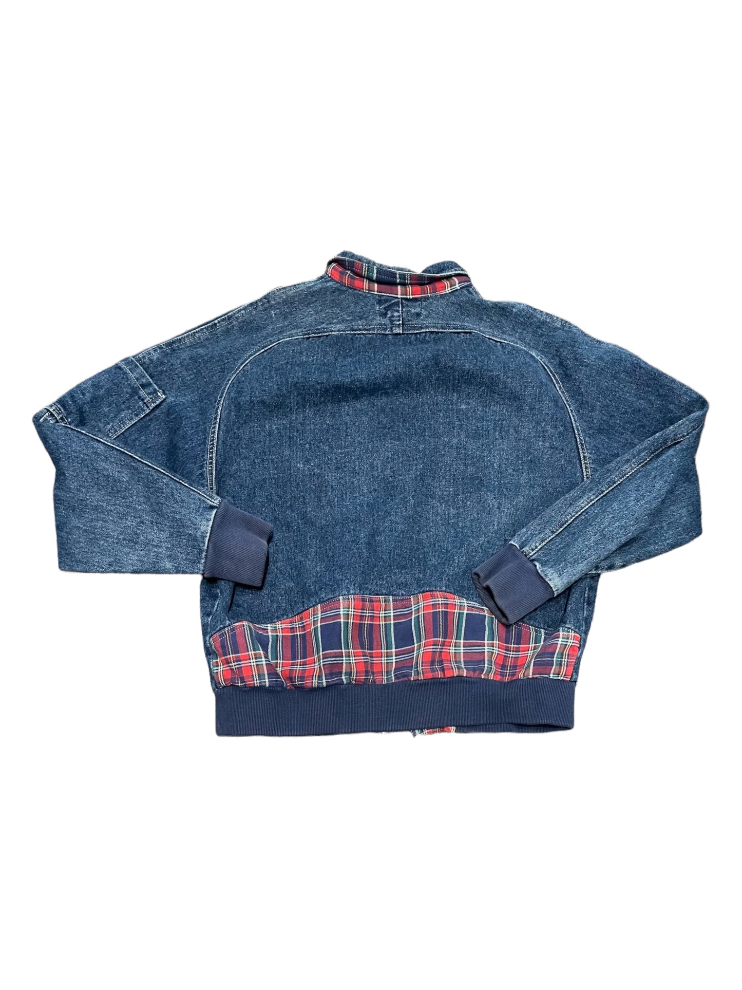 Vintage Y2K Squeeze Plaid Patchwork Zip Up Denim Jacket Small
