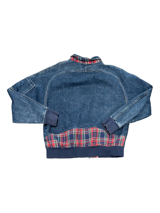 Vintage Y2K Squeeze Plaid Patchwork Zip Up Denim Jacket Small