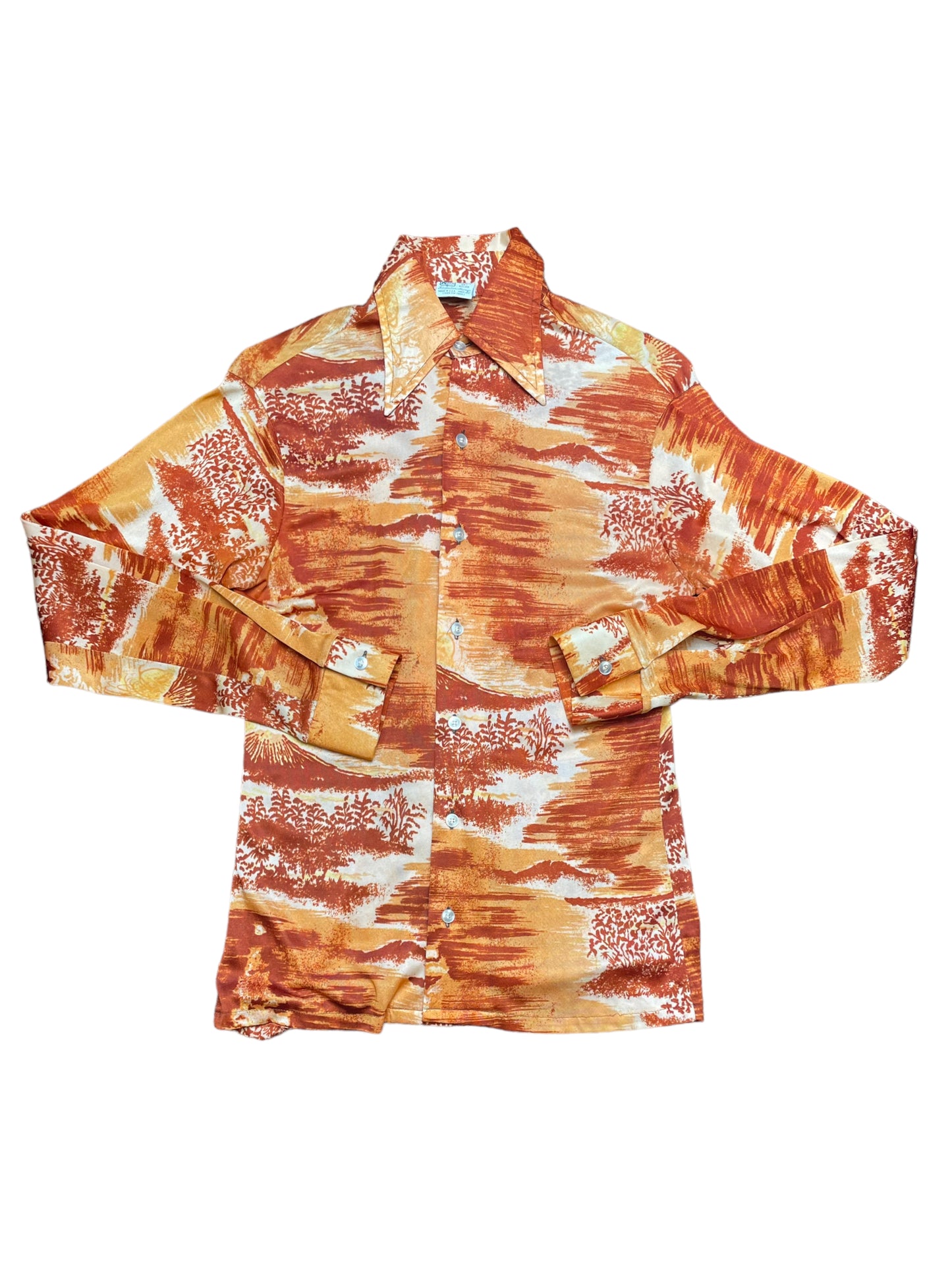 Vintage 70s Kmart Orange Disco Button Down Shirt Small