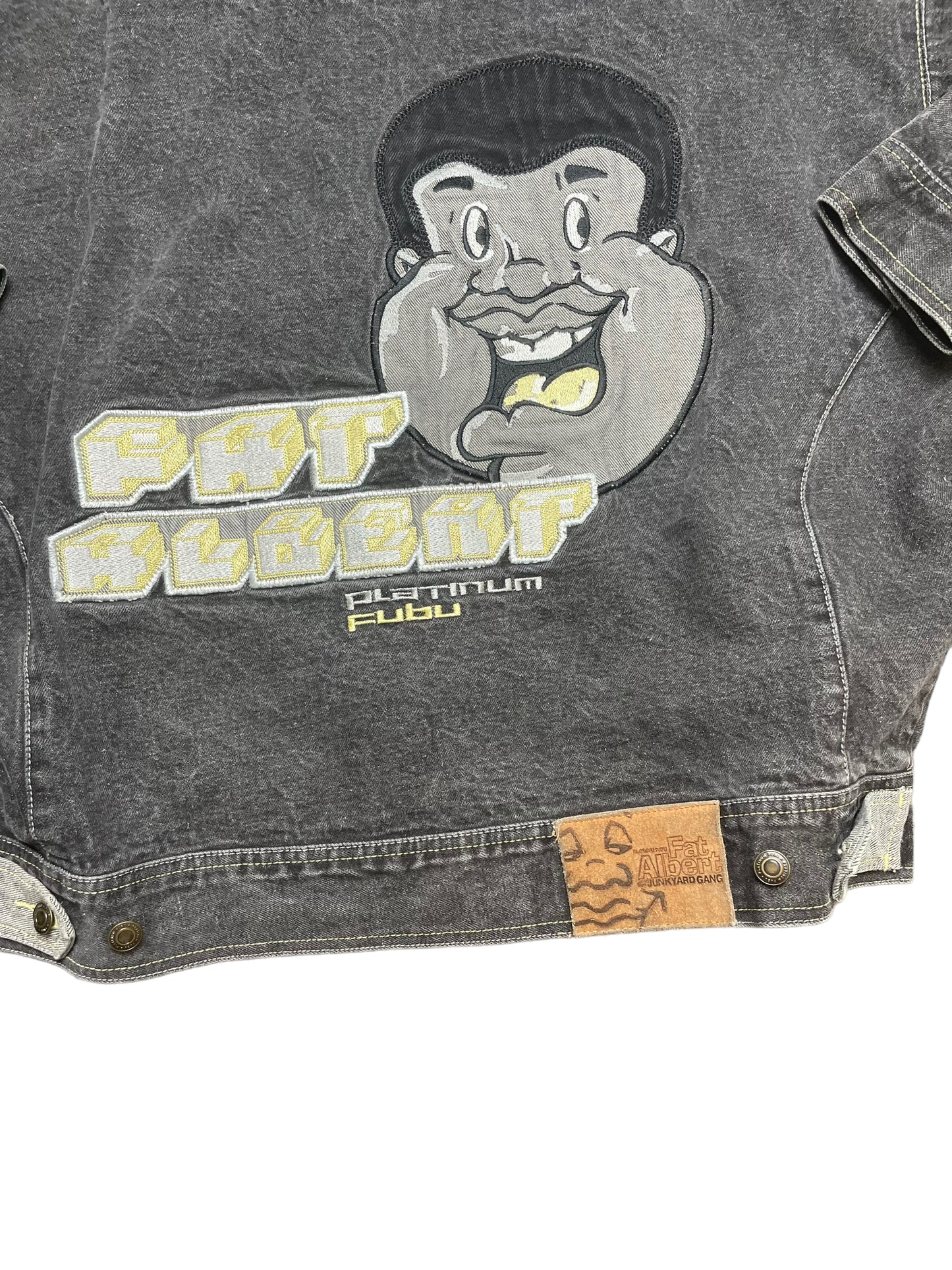 Vintage 90s/Y2K Platinum Fubu Fat Albert Grey Wash Denim Jacket XLarge
