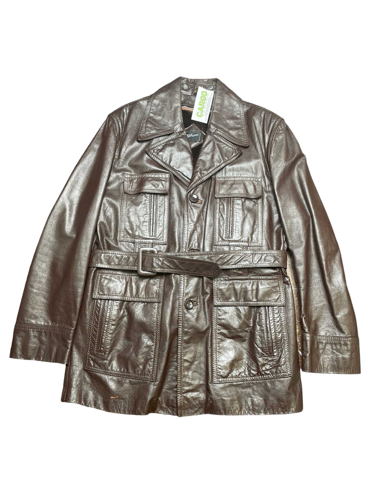 Vintage 90a Eros Leathers Brown Leather Jacket With Belt XLarge