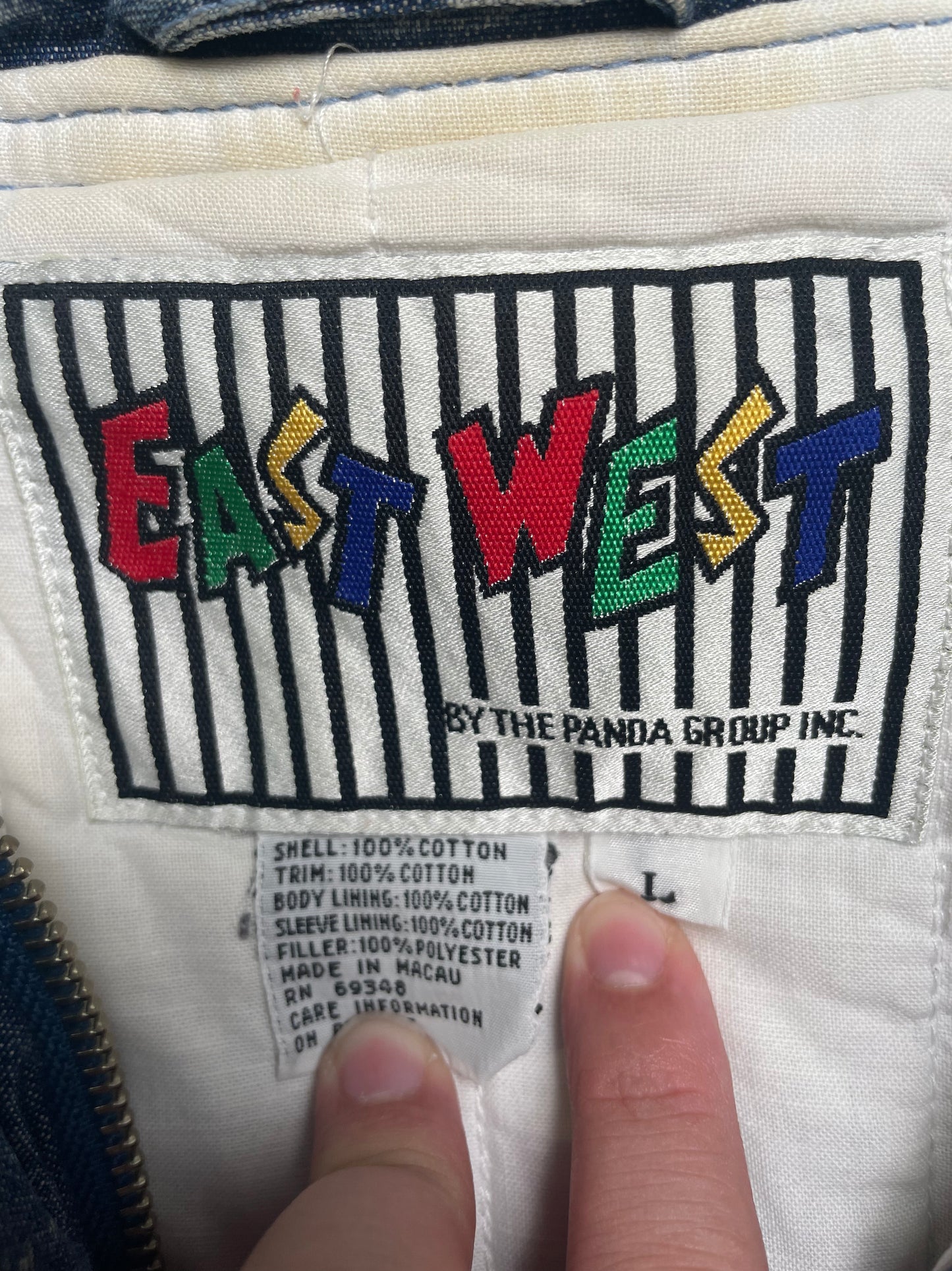 Vintage 80s East West By The Panda Group Inc. Denim Puffer Jacket Large