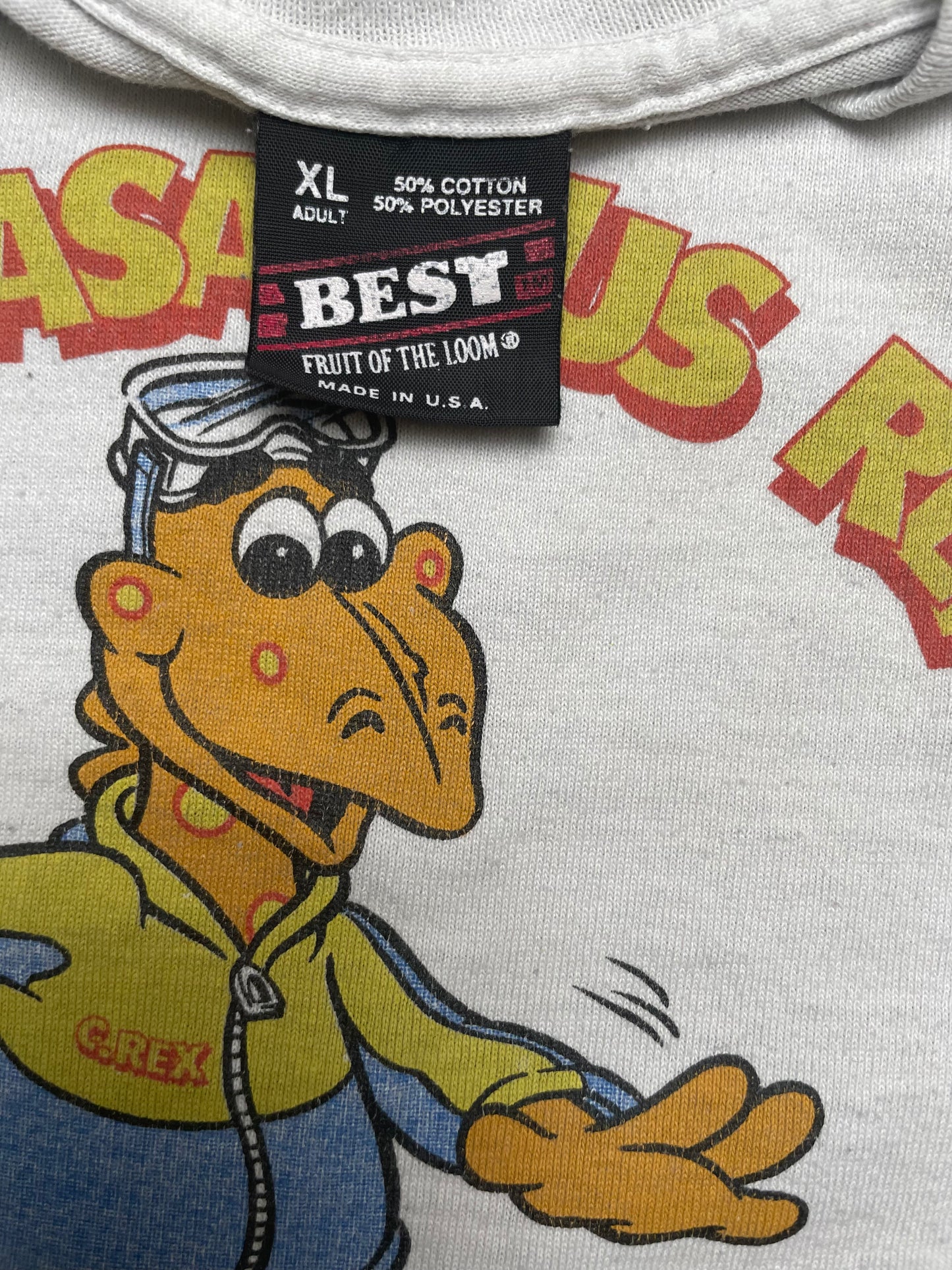Vintage 80s Kraft Treasures Cheesasaurus Rex Surfing Advertising Tshirt XLarge