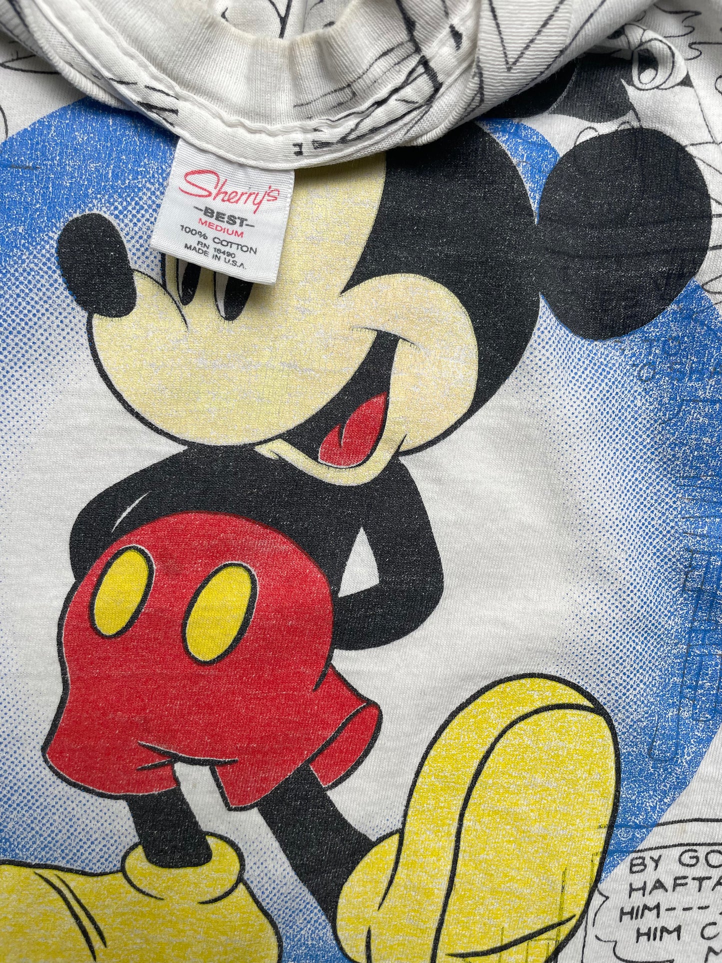 Vintage 80s Disney Mickey Mouse Las Vegas All Over Newsprint Tshirt Medium