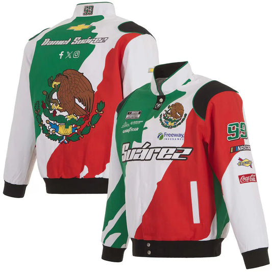 New With Tags NASCAR Daniel Suarez Mexico Flag JH Design Red Green White Full Snap Jacket