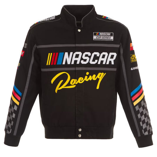 New With Tags NASCAR Racing JH Design Black Uniform Full Snap Jacket