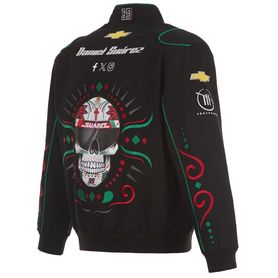 New With Tags NASCAR Daniel Suarez JH Design Sugar Skull Chevy Black Full Snap Jacket