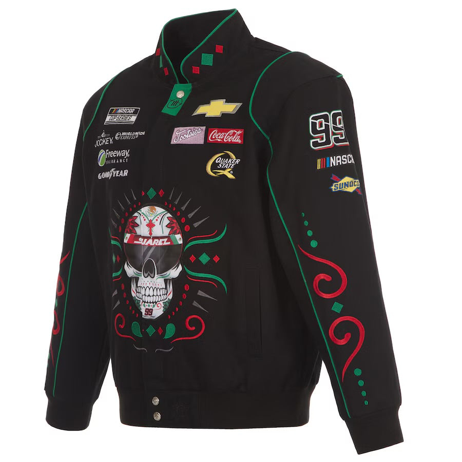 New With Tags NASCAR Daniel Suarez JH Design Sugar Skull Chevy Black Full Snap Jacket