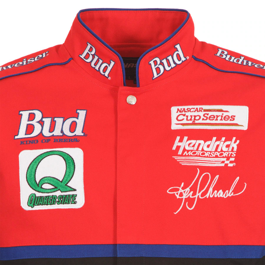 New With Tags NASCAR Ken Schrader JH Design Bud King Of Beers Black Red Full Snap Jacket