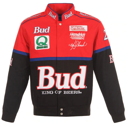 New With Tags NASCAR Ken Schrader JH Design Bud King Of Beers Black Red Full Snap Jacket