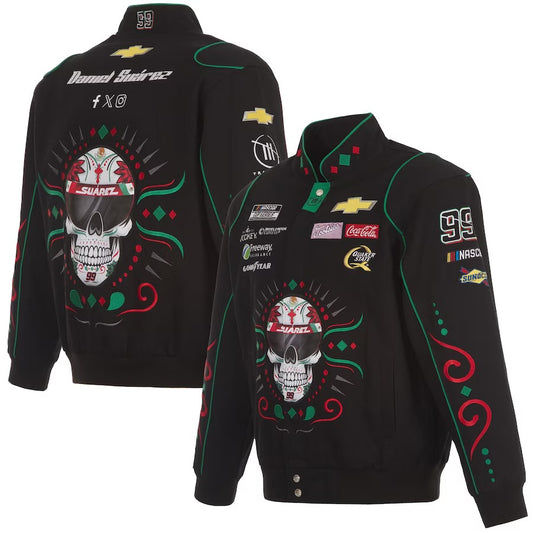 New With Tags NASCAR Daniel Suarez JH Design Sugar Skull Chevy Black Full Snap Jacket