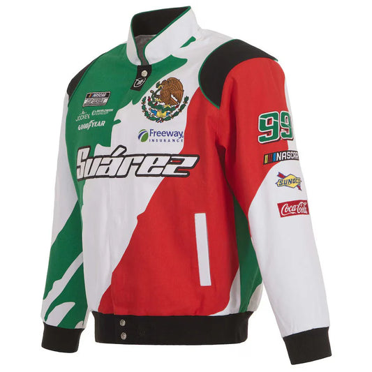 New With Tags NASCAR Daniel Suarez Mexico Flag JH Design Red Green White Full Snap Jacket