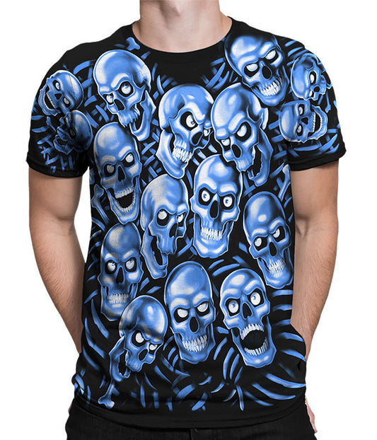 Liquid Blue Skull Pile Blue Black All Over Print TShirt