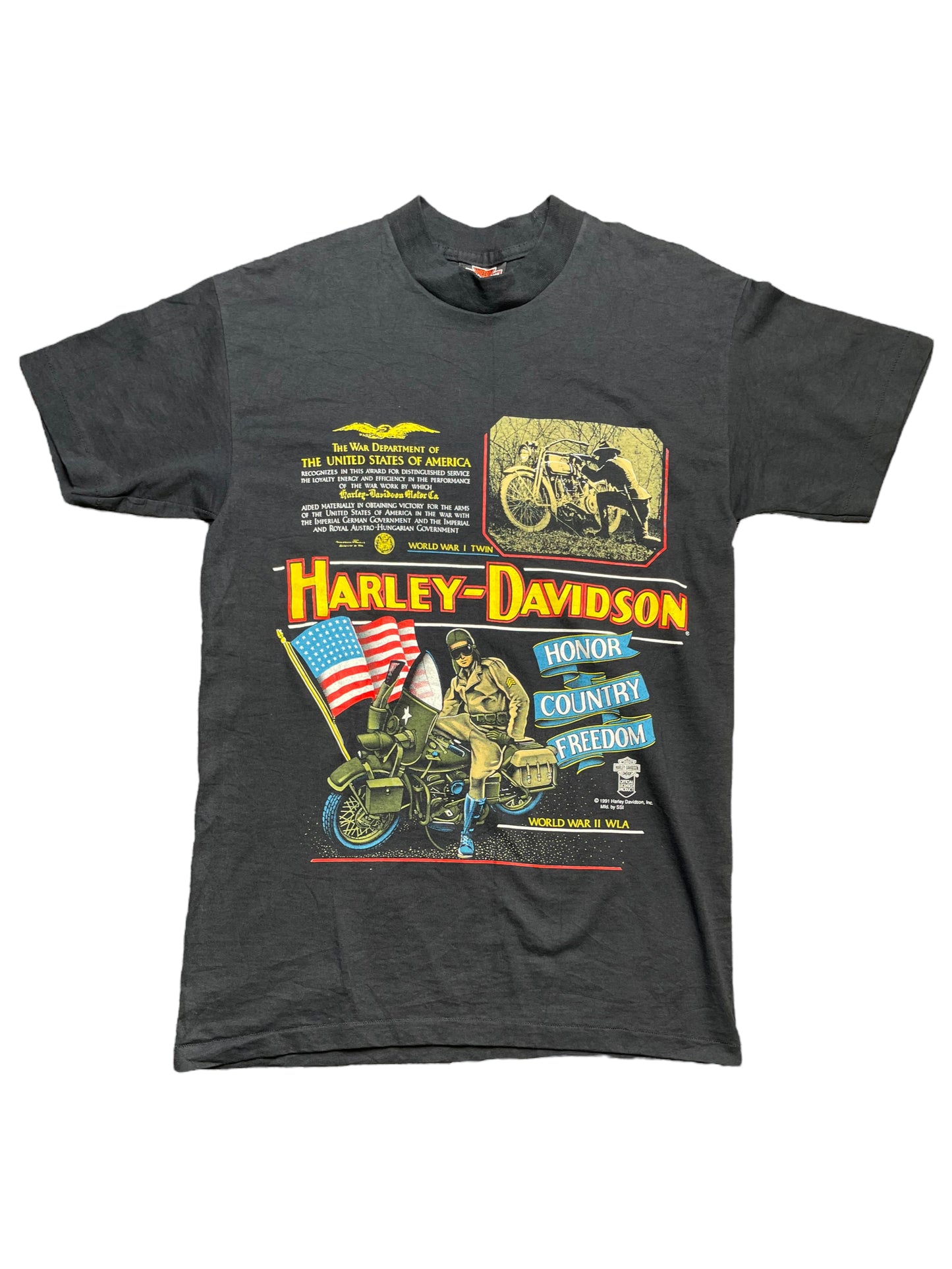 Vintage 1991 Harley Davidson World War II WLA Military Graphic TShirt Medium
